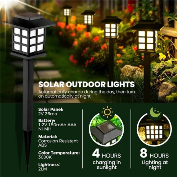 Solar Outdoor Lights,12 Pack LED Solar Lights Outdoor Waterproof, Solar Walkway - Picture 3 of 7